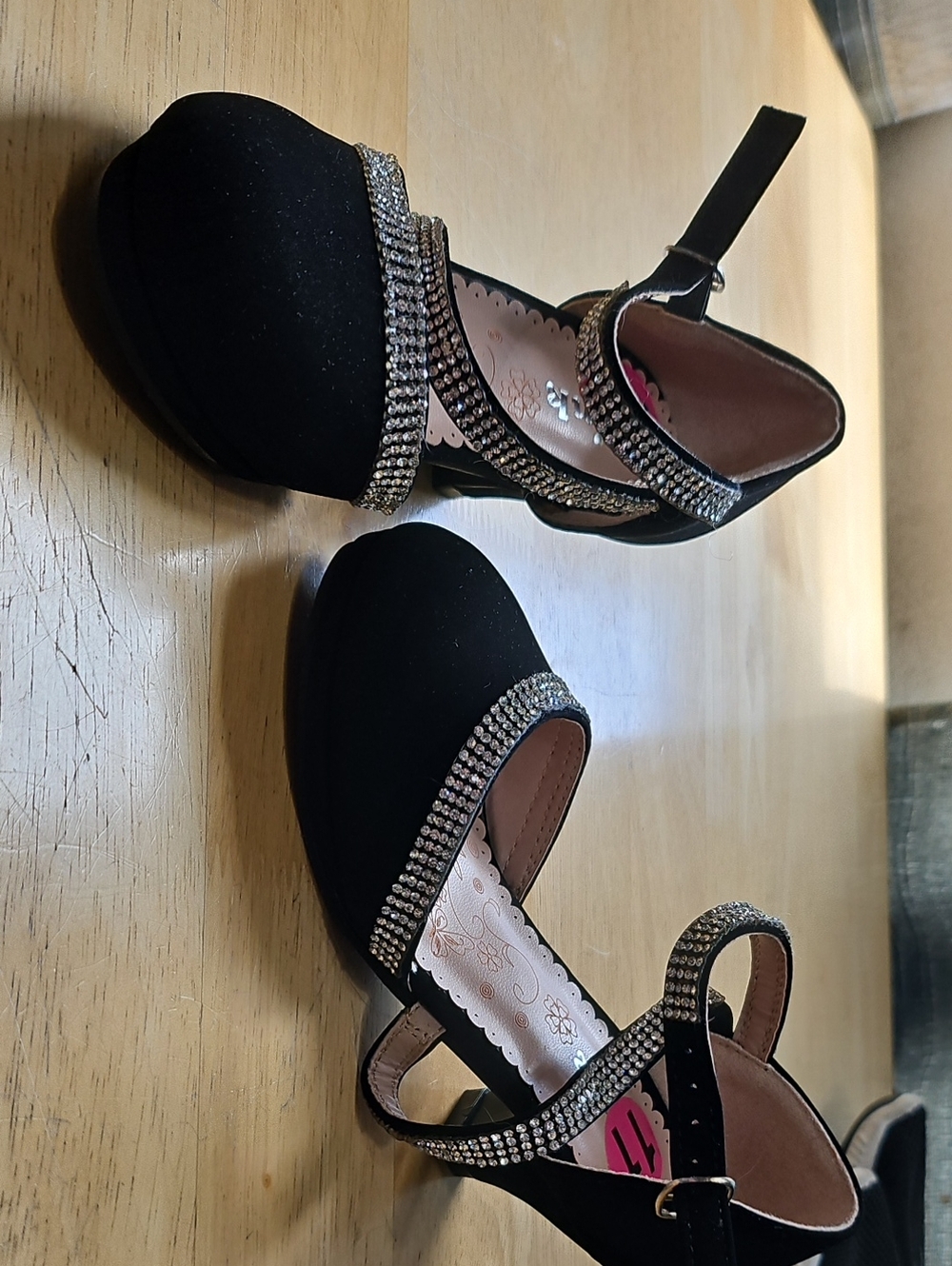 Link Black Rhinestone Strap Kids Mary Jane Heels
